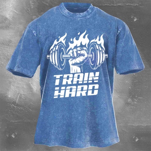 Fitness Print Washed Vintage Short Sleeves 05