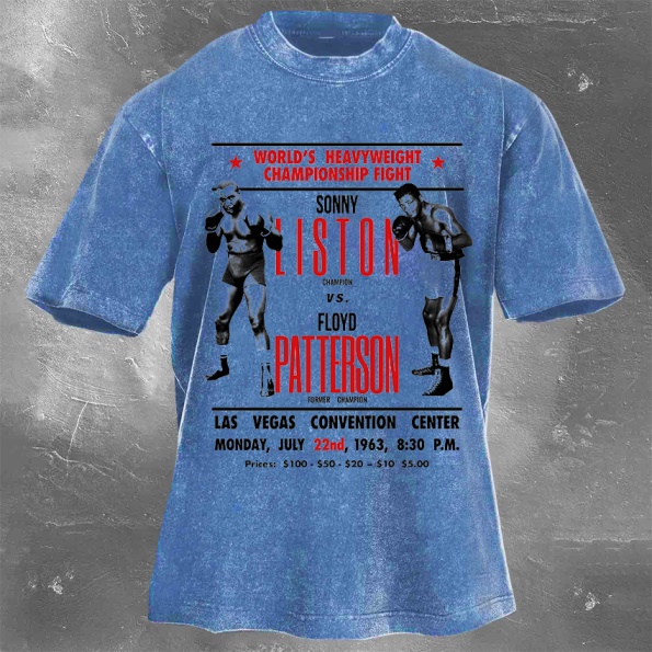 Classic Popular Boxing Star Print Washed Retro Short Sleeves 11