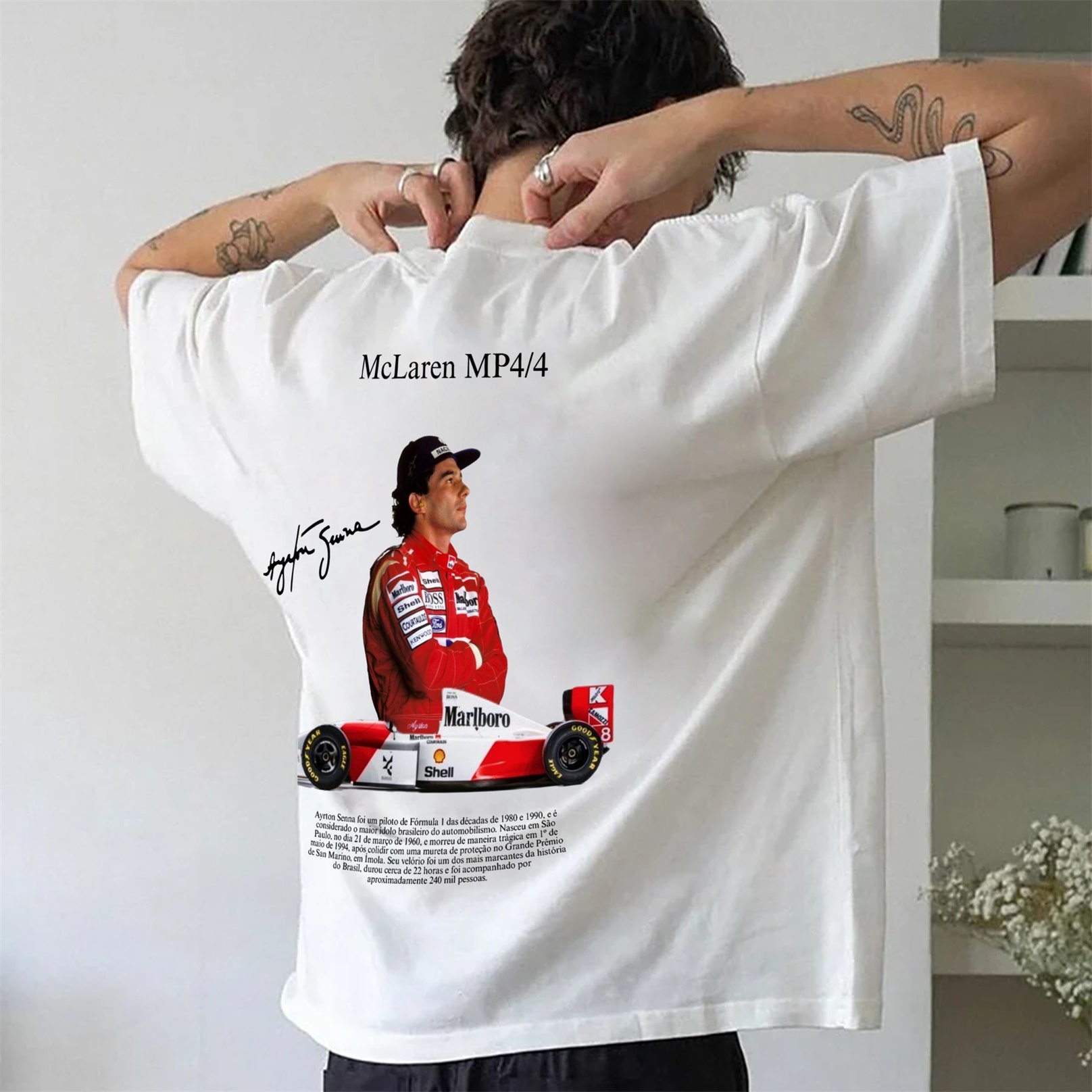 Legendary Racing Driver Aryton Senna Street Print Cotton T-Shirt 04