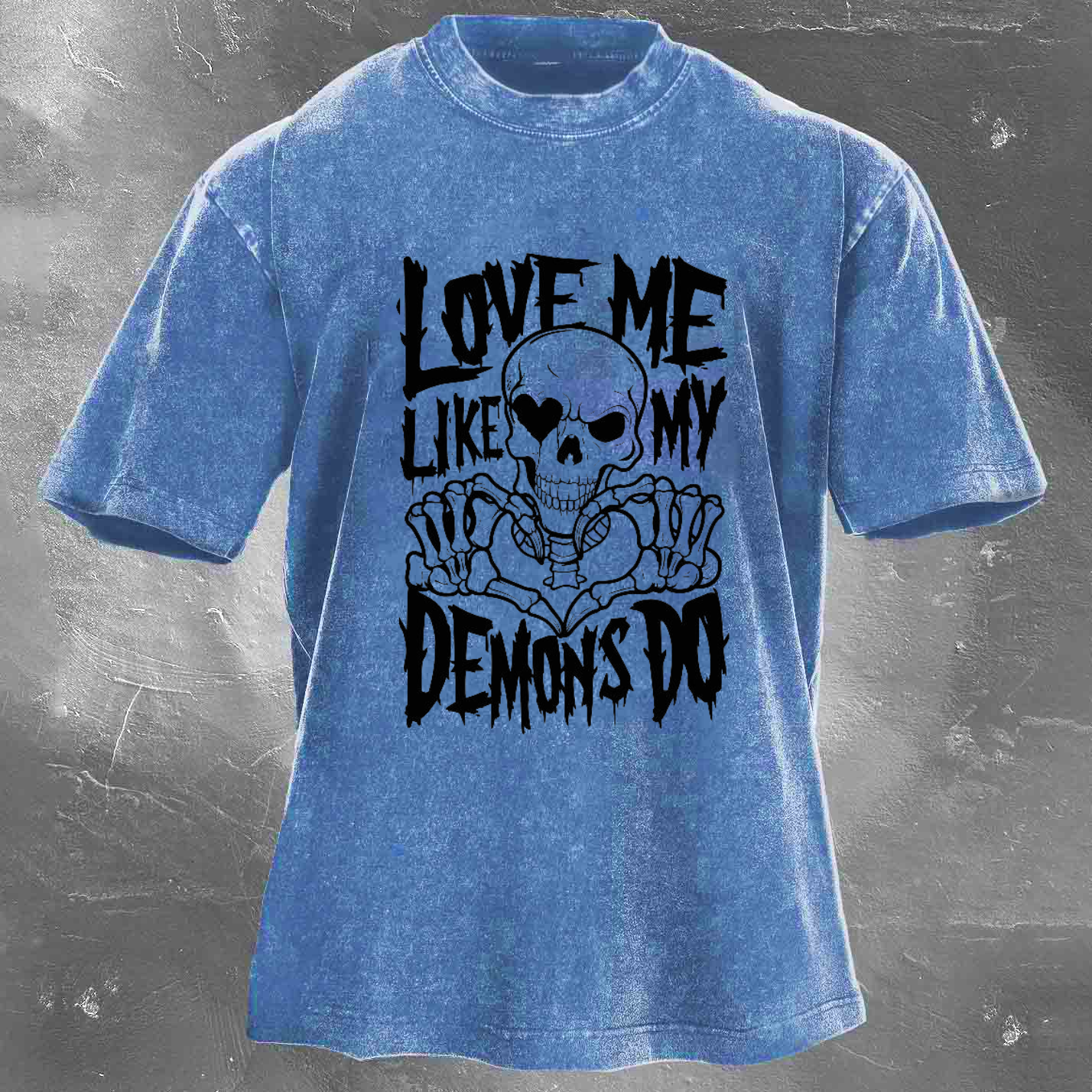 LOVE ME LIKE MY DEMONS DO Skeleton Men's washed T-shirt