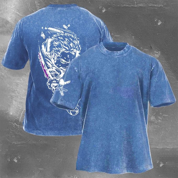 Classic Popular Anime Print Retro Washed Short Sleeves 05