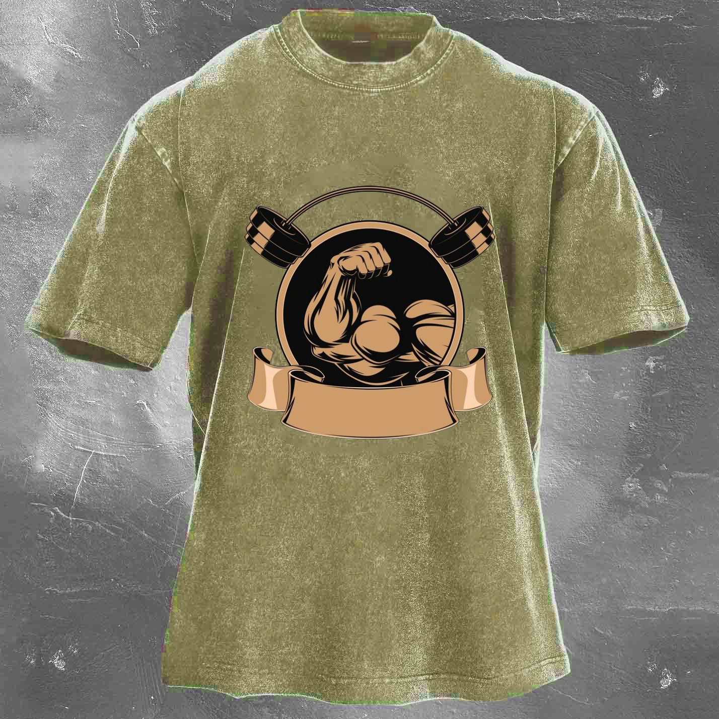 Personalized Fitness Pattern Printing Men's Washed T-shirt