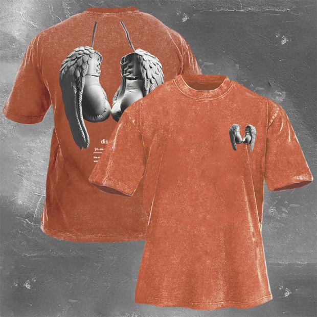 Street Fitness Boxing Print Washed Vintage Short Sleeve 01