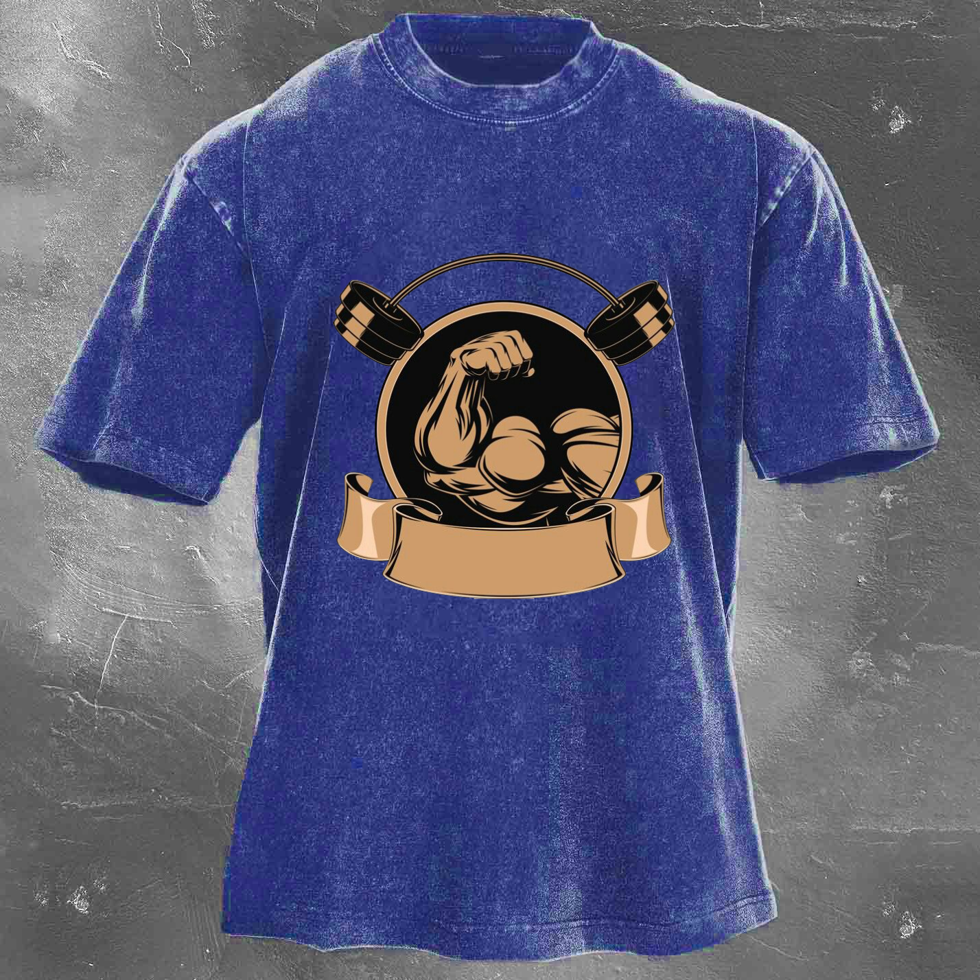 Personalized Fitness Pattern Printing Men's Washed T-shirt