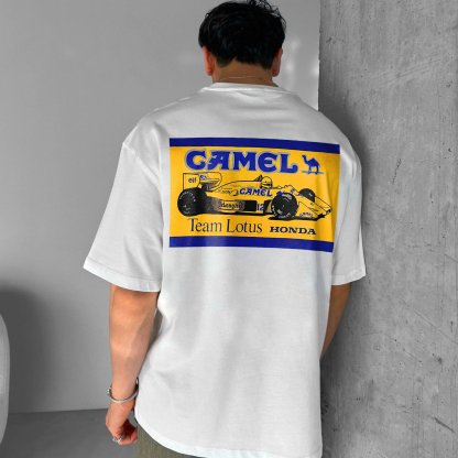 Casual Retro Street Car Printed Short Sleeve Crew Neck T-Shirt 120