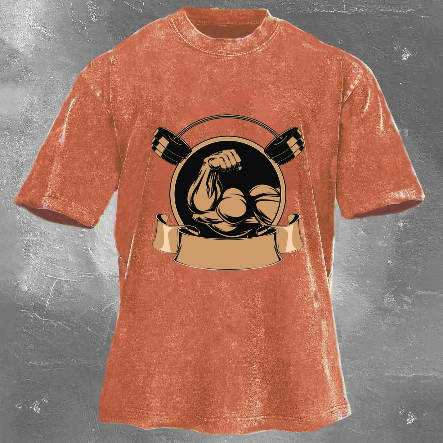 Personalized Fitness Pattern Printing Men's Washed T-shirt