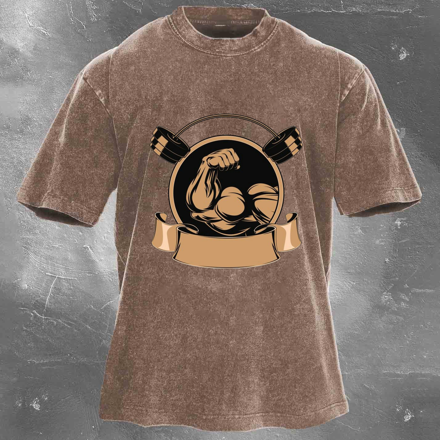 Personalized Fitness Pattern Printing Men's Washed T-shirt