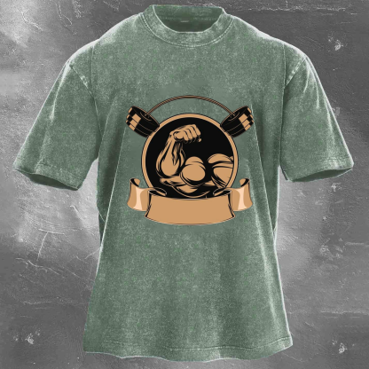 Personalized Fitness Pattern Printing Men's Washed T-shirt