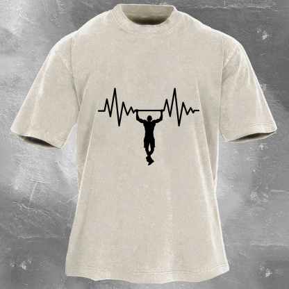 Personalized Fun Fitness Pattern Print Men's Washed T-shirt