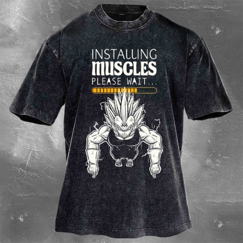 Fitness Print Washed Vintage Short Sleeves 20