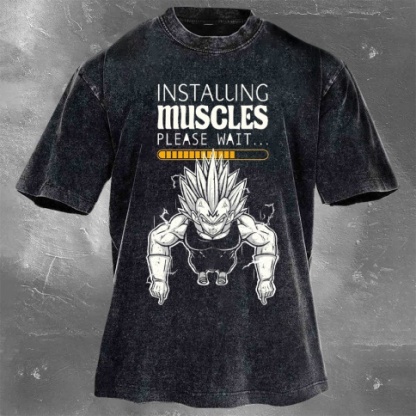 Fitness Print Washed Vintage Short Sleeves 20