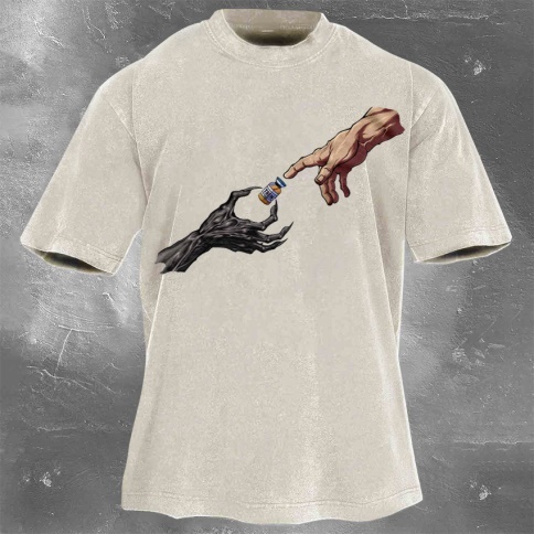 Fitness Print Washed Vintage Short Sleeves 09