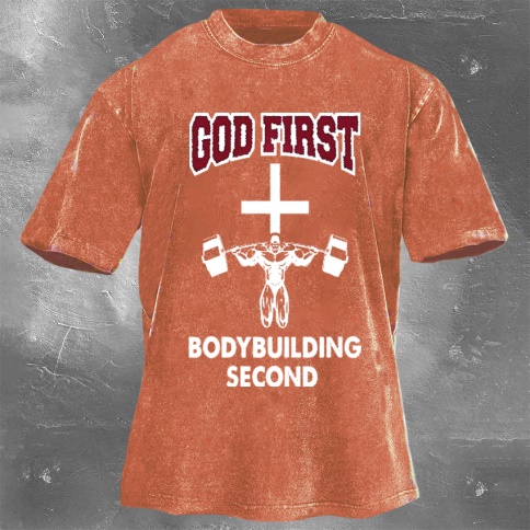 Fitness Print Washed Vintage Short Sleeves 15