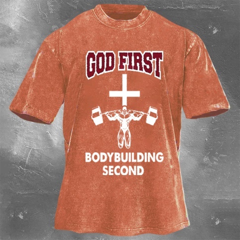 Fitness Print Washed Vintage Short Sleeves 15