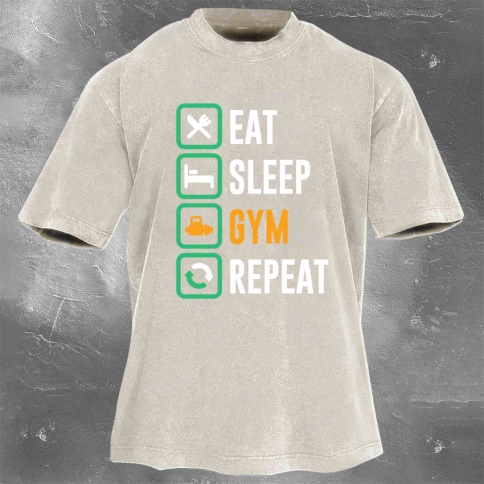 Fitness Print Washed Vintage Short Sleeves 08