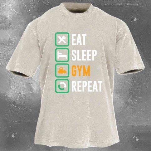 Fitness Print Washed Vintage Short Sleeves 08