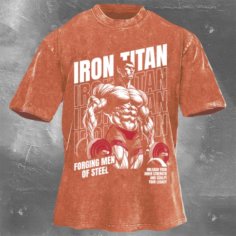 Fitness Print Washed Vintage Short Sleeves 17