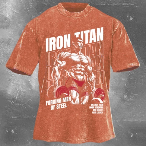 Fitness Print Washed Vintage Short Sleeves 17