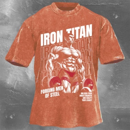 Fitness Print Washed Vintage Short Sleeves 17