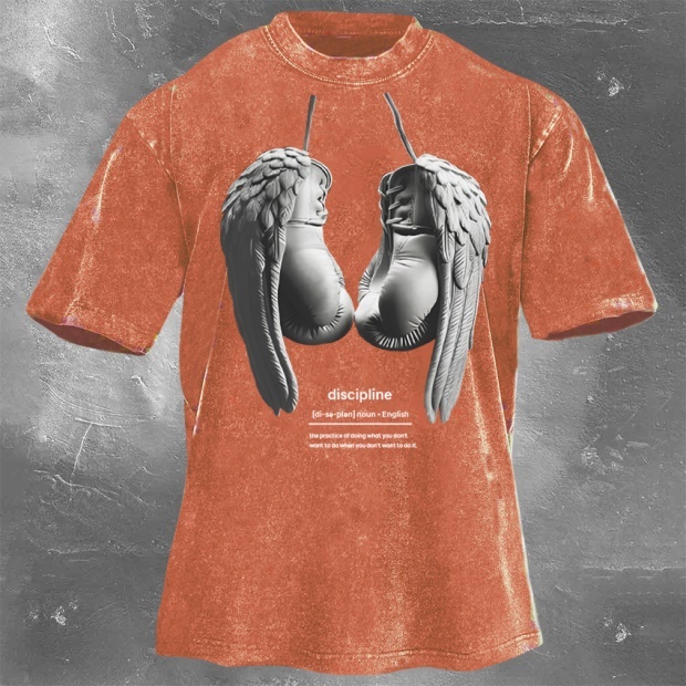 Street Fitness Boxing Print Washed Vintage Short Sleeve 02