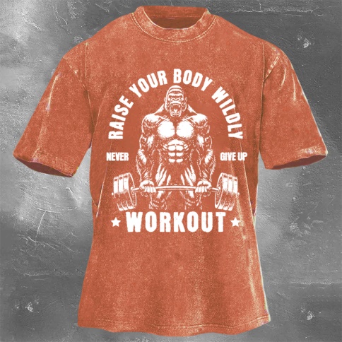 Fitness Print Washed Vintage Short Sleeves 13