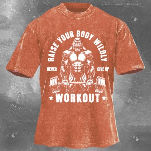 Fitness Print Washed Vintage Short Sleeves 13