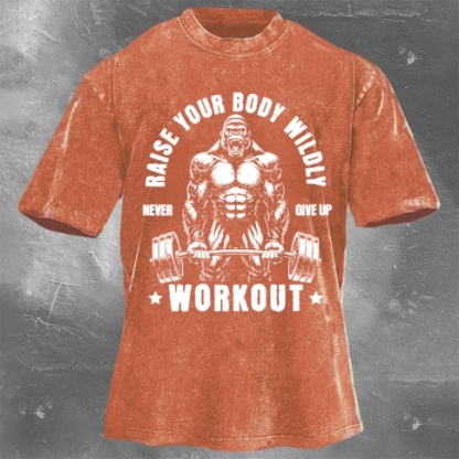 Fitness Print Washed Vintage Short Sleeves 13