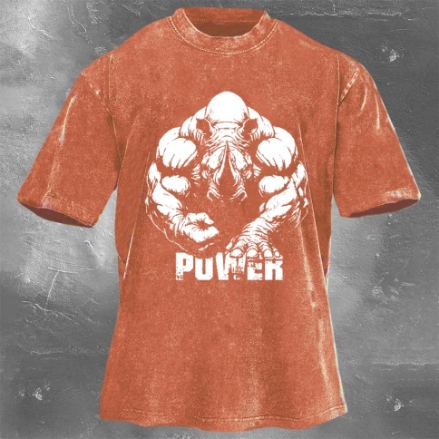 Fitness Print Washed Vintage Short Sleeves 11