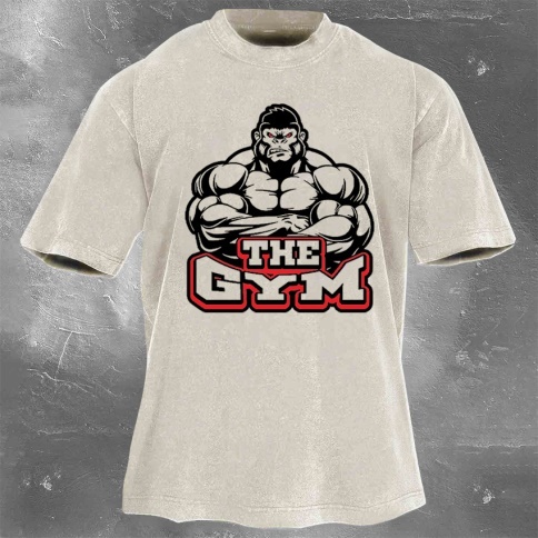 Fitness Print Washed Vintage Short Sleeves 04