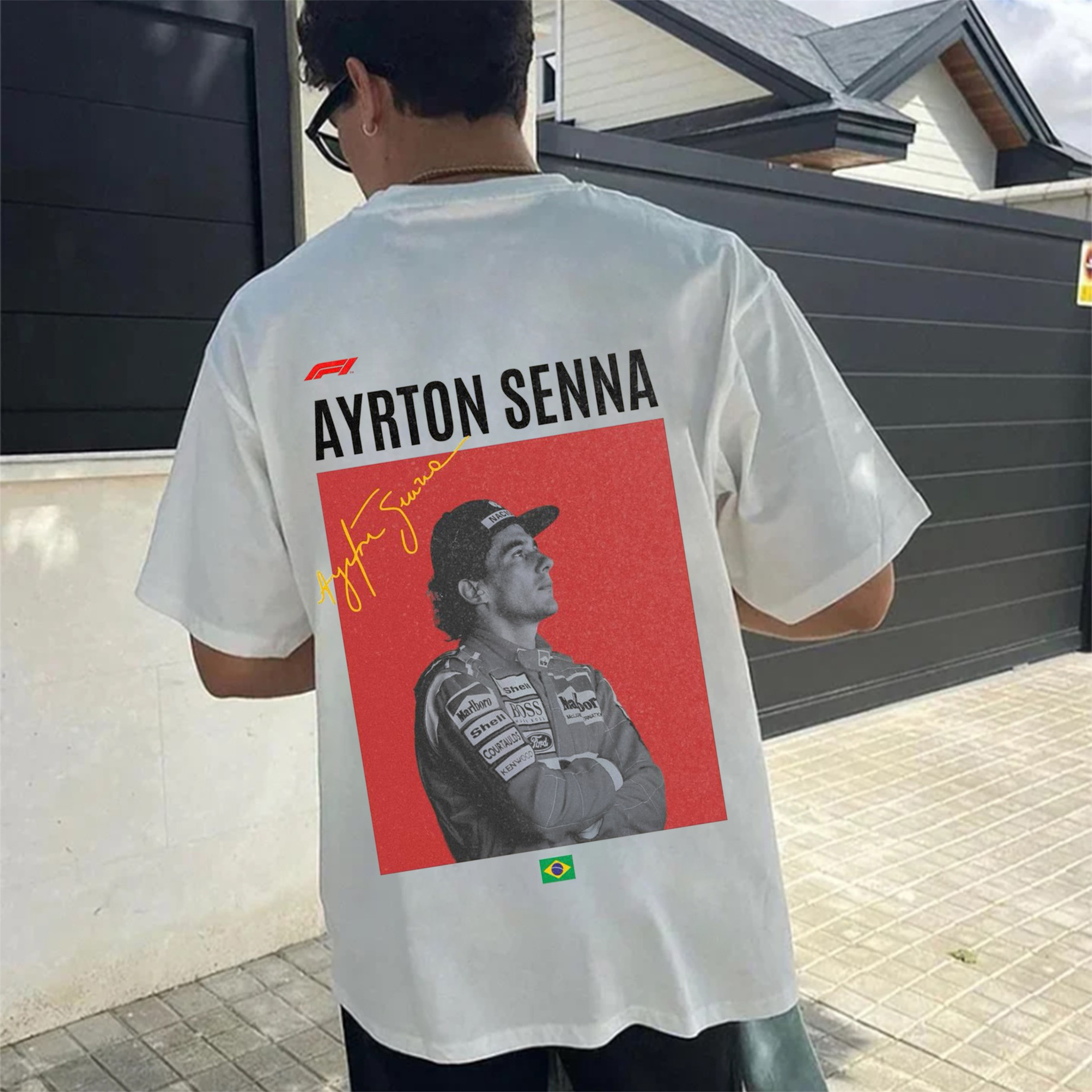 Classic Ayrton Senna Street Print Pure Cotton Casual Short Sleeves 04