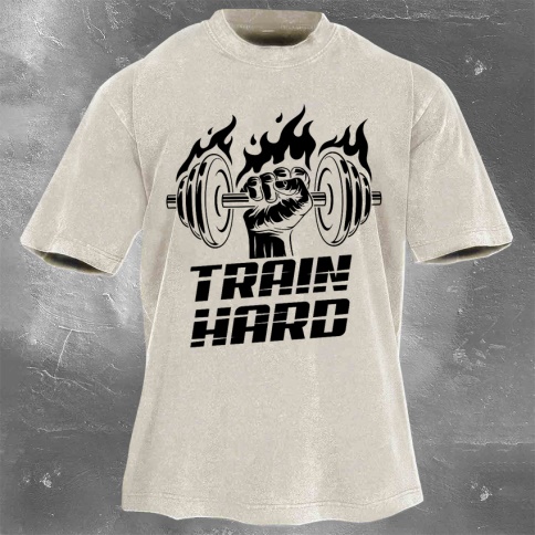 Fitness Print Washed Vintage Short Sleeves 05