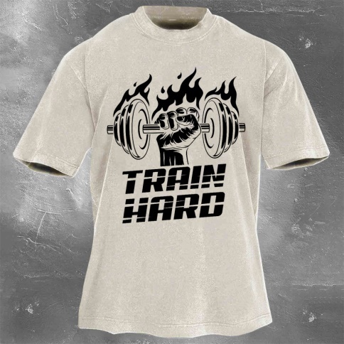 Fitness Print Washed Vintage Short Sleeves 05