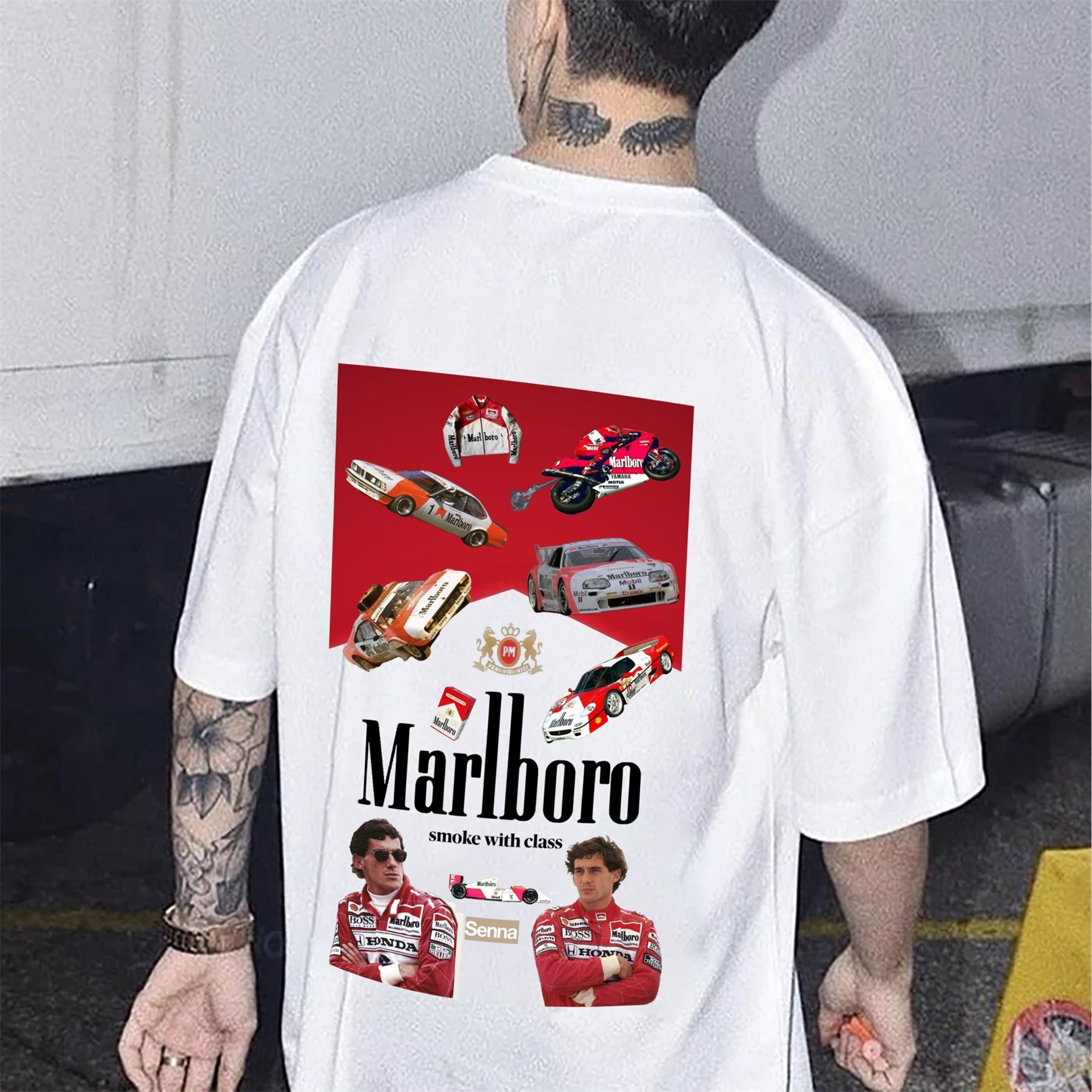 Legendary Racing Driver Aryton Senna Street Print Cotton T-Shirt 07