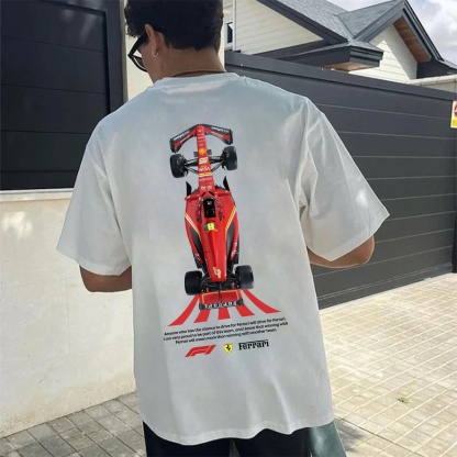 Classic Racing Race Car Team Street Print Pure Cotton Casual T-Shirt 07