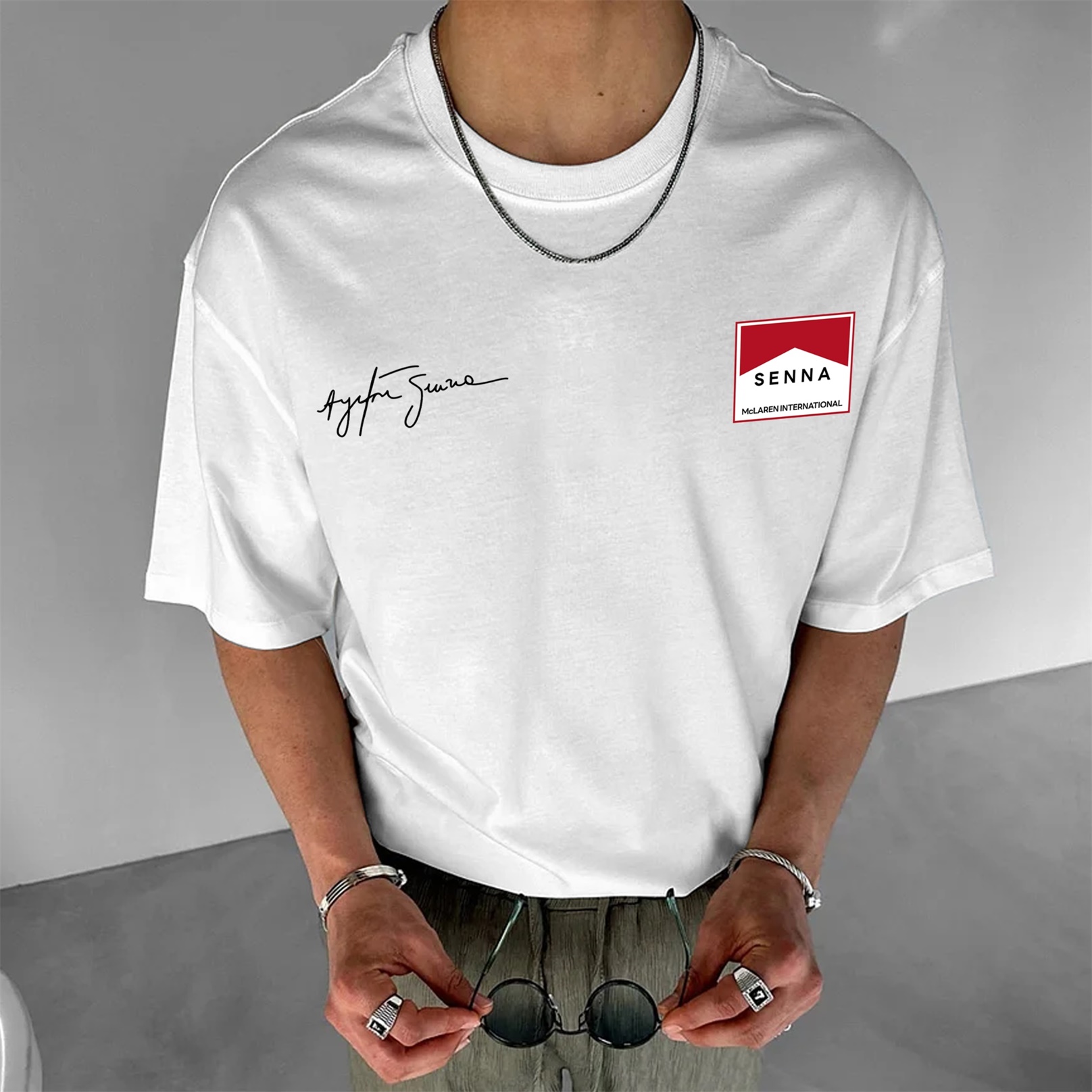 Legendary Racing Driver Aryton Senna Street Print Cotton T-Shirt 06