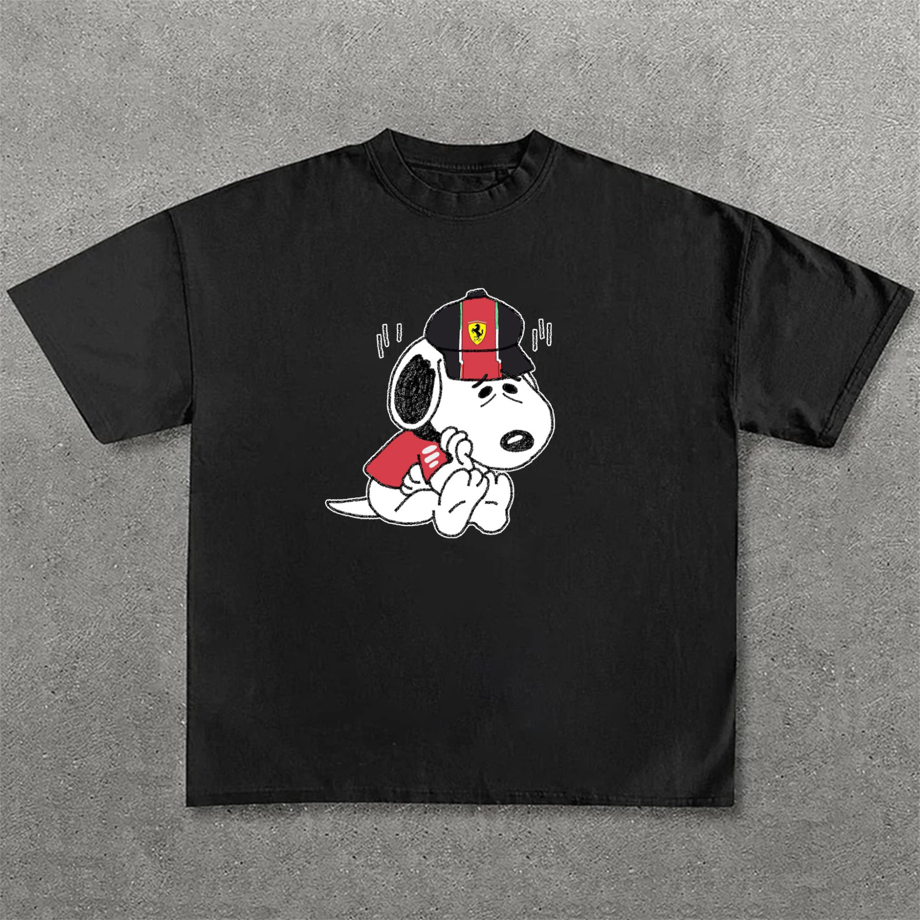 Cartoon Character Print × Racing Print Street Casual Cotton T-Shirt 03