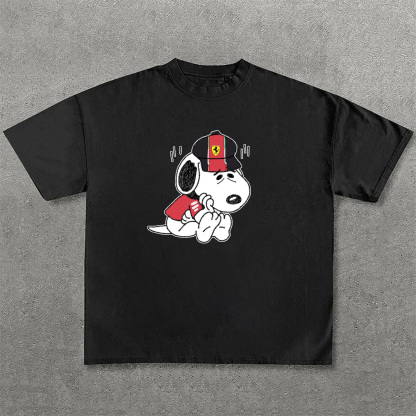 Cartoon Character Print × Racing Print Street Casual Cotton T-Shirt 03