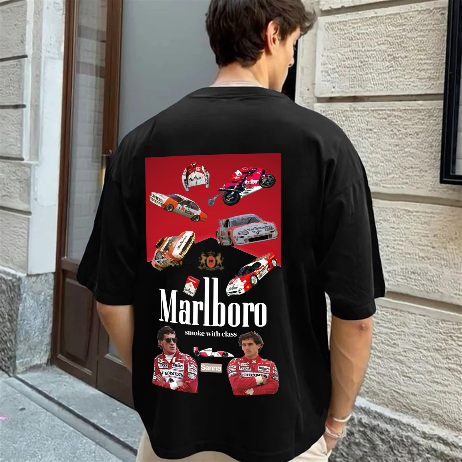 Legendary Racing Driver Aryton Senna Street Print Cotton T-Shirt 07