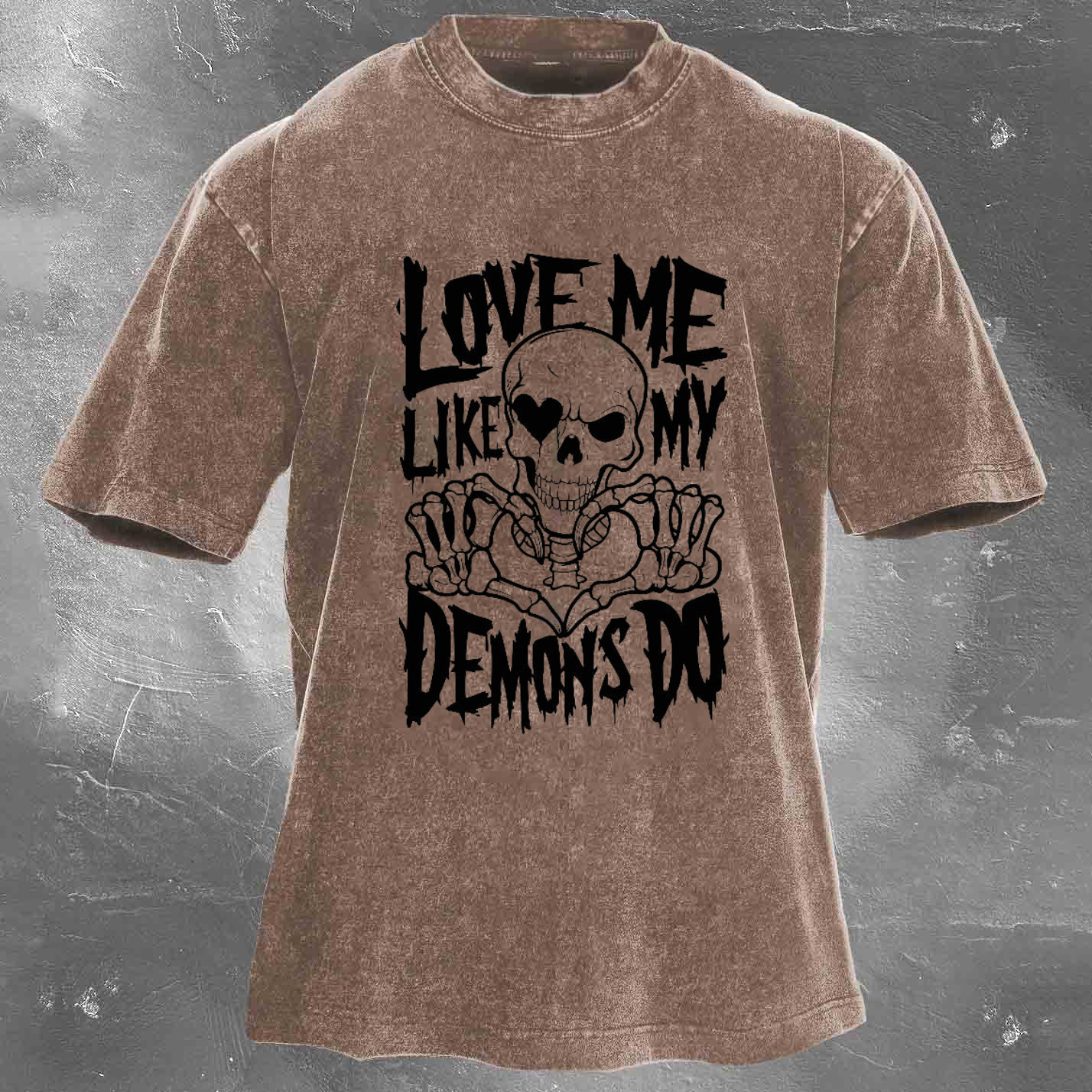LOVE ME LIKE MY DEMONS DO Skeleton Men's washed T-shirt