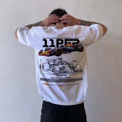 Casual Retro Street Racing Printed Short Sleeves 11