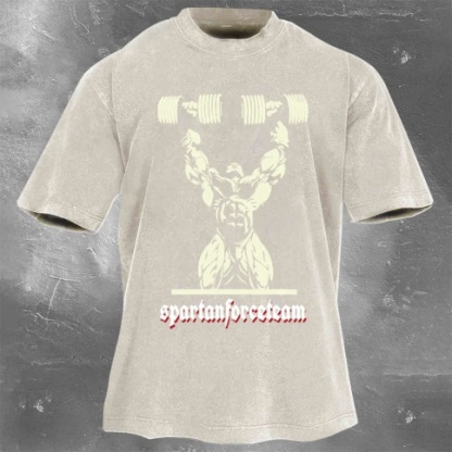 Fitness Print Washed Vintage Short Sleeves 01