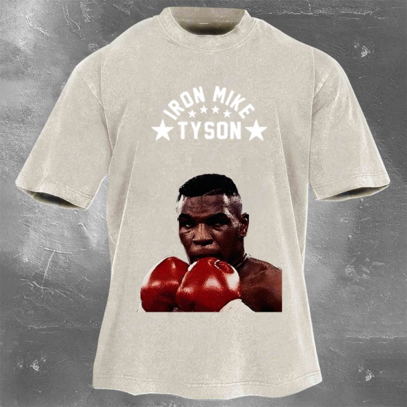 Classic Popular Boxing Star Print Washed Retro Short Sleeves 07
