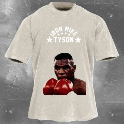 Classic Popular Boxing Star Print Washed Retro Short Sleeves 07