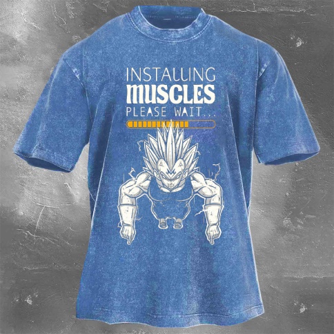 Fitness Print Washed Vintage Short Sleeves 20