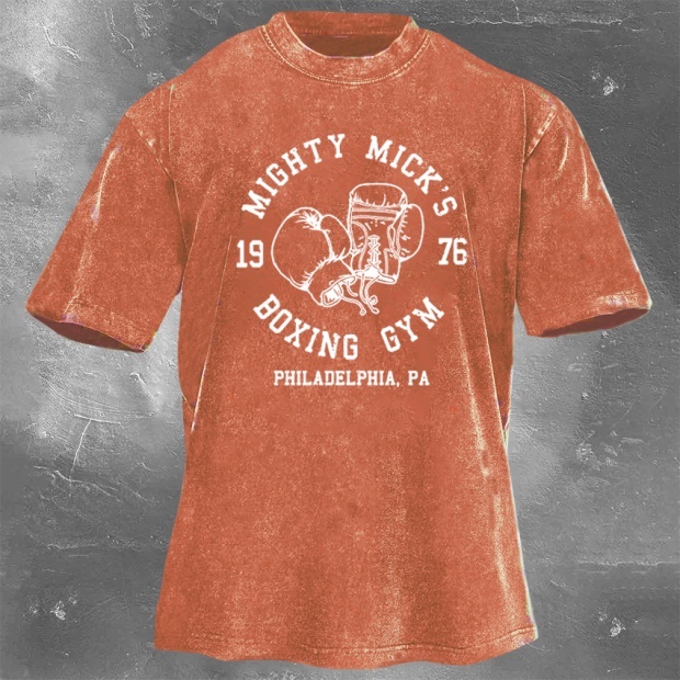 Street Fitness Boxing Print Washed Vintage Short Sleeve 05