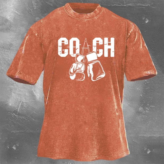 Street Fitness Boxing Print Washed Vintage Short Sleeve 04