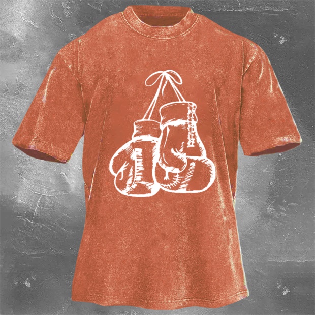 Street Fitness Boxing Print Washed Vintage Short Sleeve 06