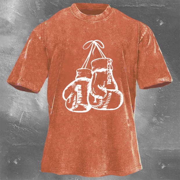 Street Fitness Boxing Print Washed Vintage Short Sleeve 06