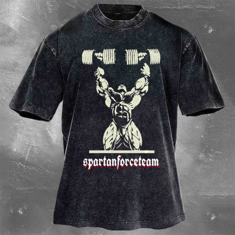 Fitness Print Washed Vintage Short Sleeves 01