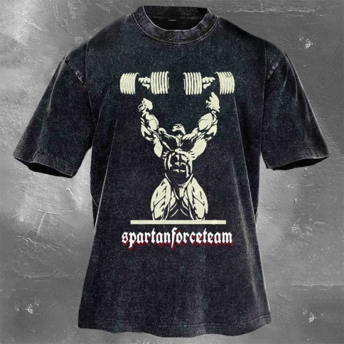 Fitness Print Washed Vintage Short Sleeves 01